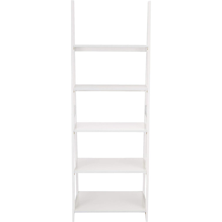 Latitude Run® 5Tier Ladder Bookshelf Organizer, Solid Rubberwood Frame